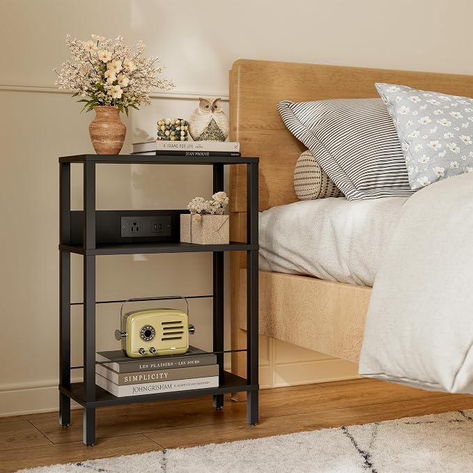 Narrow Nightstand with Charging Station, Small Black Side Table with Outlet - Image 5