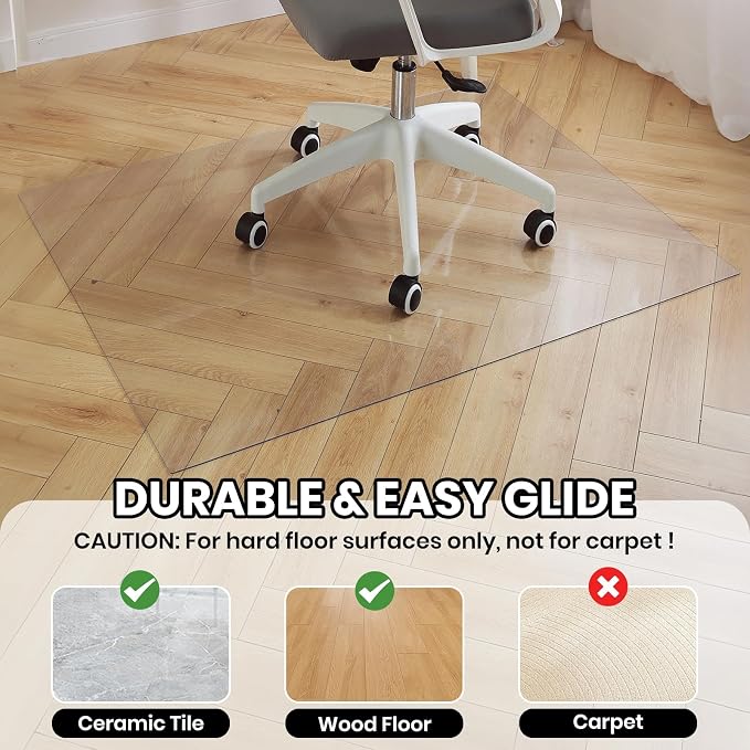 Clear Office Chair Mat for Hardwood Floor, 58 x 96 in Desk Floor Protector | Heavy Duty Plastic Floor Mat, Smooth Rolling, Easy to Clean, Protects Wood & Tile Floors, Ideal for Computer & Gaming Chairs - Image 3