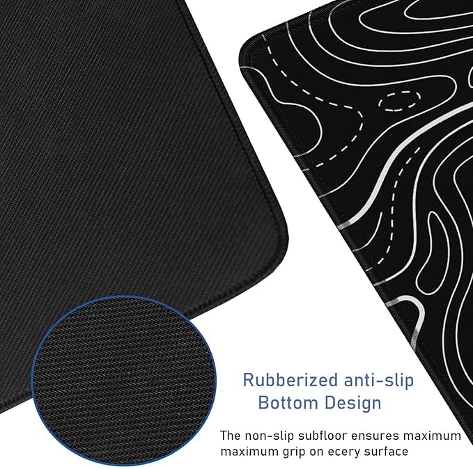 Large Gaming Mouse Pad with Stitched Edges, (31.5X15.7In) Durable Non-Slip Natural Rubber Base, Waterproof Computer Keyboard Pad Mat for Esports Pros, Gamer, Desktop, Office, Home, Terrain Black - Image 3