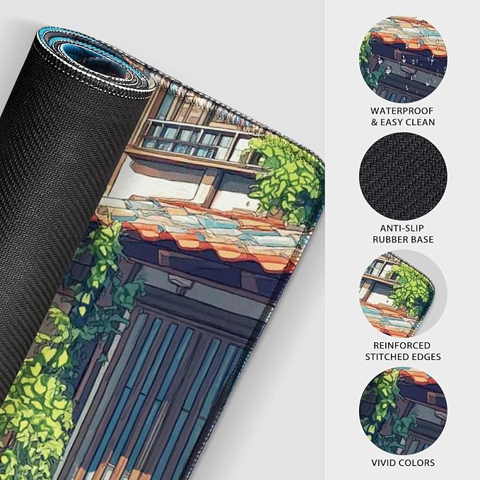 Japanese Street Scene Large Gaming Mouse Pad Desk Mat 31.5"x15.7" | Extended Mousepad, Non-Slip Rubber Base , Stitched Edges, for Computer/Laptop/Office/Home - Image 6