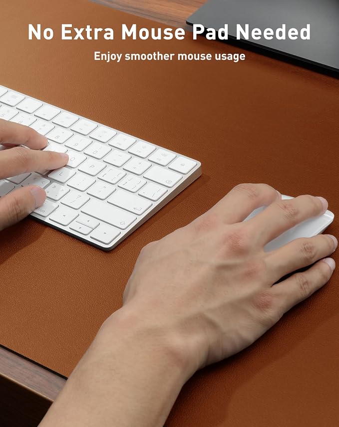 Aothia Faux Leather Desk Mat - Large Mouse Pad, Non-Slip PU Leather Blotter, Waterproof Writing Surface for Office and Home (Brown, 63" x 24") - Image 4