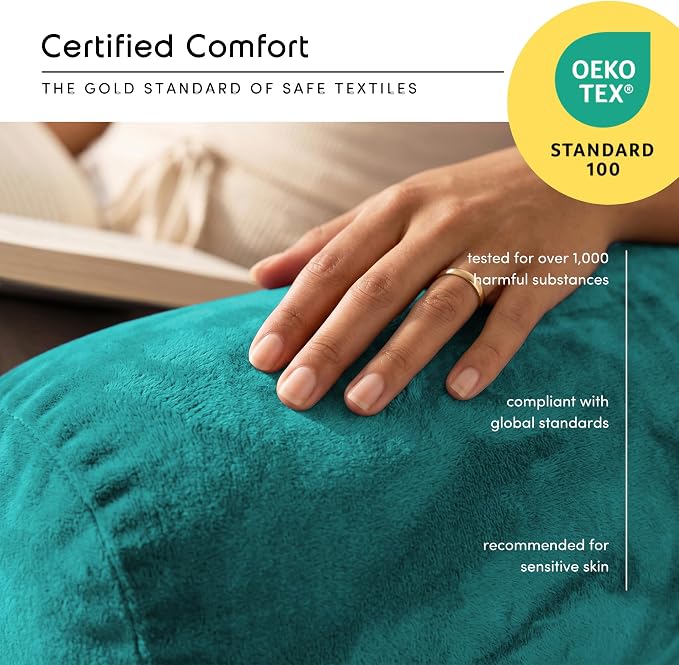 Nestl Reading Pillow for Bed, Back Pillow for Sitting Up in Bed, Teal | 14” Backrest Pillow for Teens & Kids, Adjustable Support, Shredded Memory Foam Fill, OEKO-TEX, Use for Couch, Sofa, and Floor - Image 5