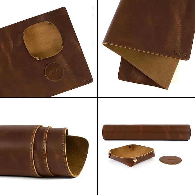 Elizo Real Leather Desk Mat Set (32x16) Large Desk Cover Desk Blotter Protector Computer Gaming Mouse Pad Table Laptop Office Desktop Accessories - Image 7