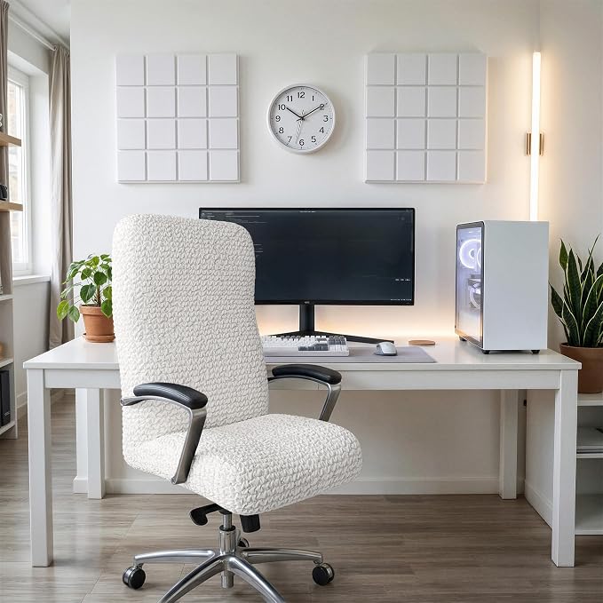 PAULATO BY GA.I.CO. Stretch Office & Gaming Chair Cover – Breathable Desk Computer Armchair Slipcover with Zipper – Bi-Elastic Stretchable Protector Machine Washable – Crisp White (Office Chair) - Image 7