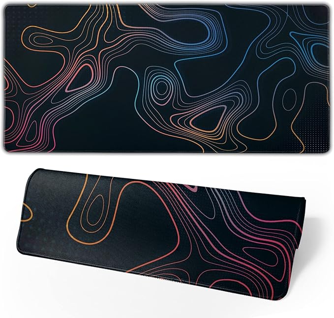 Topographic Contour Map XL Mouse Pad 31.5 x 11.8 Inch Gaming Mousepad Extended Large Mousepad with Nonslip Rubber Base Stitched Edges Laptop Desk Pad Home Office Supplies by Brecoy