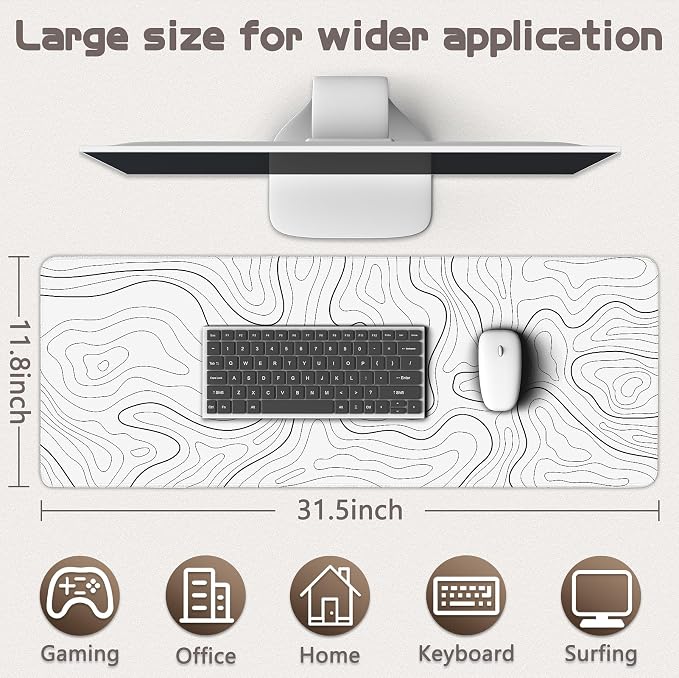 Gaming Mouse Pad - (31.5"×11.8") Topographic Large Mouse Pads for Desk - Desk Mat for Keyboard and Mouse with Non-Slip Base, Desks Pad Matfor Game/Office & Home - Image 5