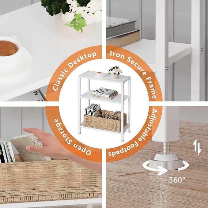 3-Tier Side Table Set of 2, Small End Table, Sofa Side Table for Narrow Spaces, Slim End Table, Nightstand Table, for Living Room Bedroom Office, White - Image 7