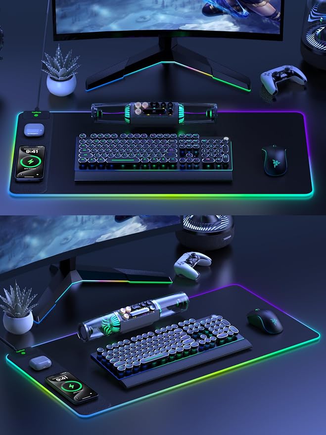 5-in-1 RGB Gaming Mouse Pad with Wireless Charging, Large Desk Mat, Black | 31.5” x 15.8” XXL Large Waterproof Mousepad Home Office Desk Pad, Includes 20W PD Adapter & 6.56ft Woven Cable - Image 8