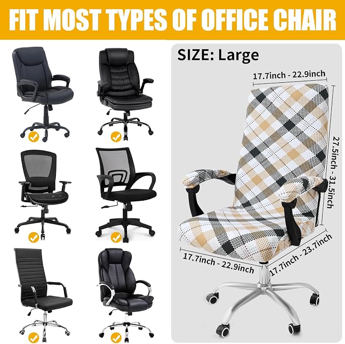 Smiry Office Computer Chair Cover with Armrest Covers, Khaki and Black | Stretch Printed Universal Removable Washable Desk Rotating Chair Slipcovers, Soft Anti-Dust Spandex Protector with Zipper - Image 4