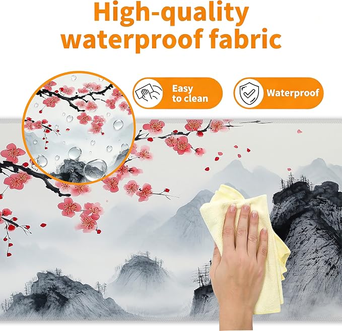 Japanese Watercolor Cherry Blossoms Desk Mat, XXL 35.4"x15.7" Large Mouse Pad, Sakura Extended Gaming Mouse Mat,Non-Slip Rubber Base Waterproof with Stitched Edges for Gaming Office Home Decor - Image 4