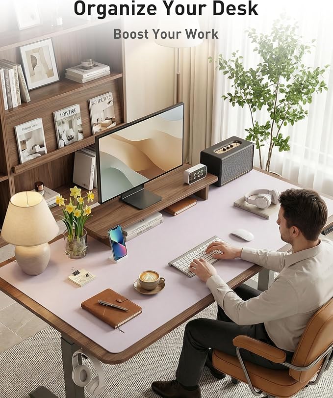 Aothia Faux Leather Desk Mat - Large Mouse Pad, Non-Slip PU Leather Blotter, Waterproof Writing Surface for Office and Home (Soft Lavender, 40" x 24") - Image 3