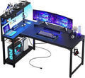 Homieasy Small Gaming Desk with Power Outlets Pegboard LED Light, 51 Inch L Shaped Computer Desk with Monitor Stand Storage Shelves, Reversible Corner Desk with Headset Hooks, Carbon Fiber Black by Homieasy