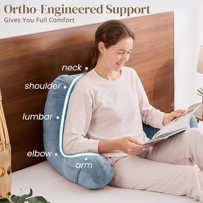 Sasttie Reading Pillow for Bed, Back Pillow for Sitting Up, Greyish Blue - Image 4