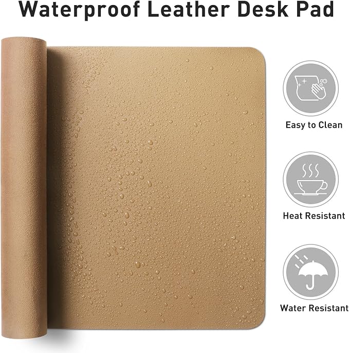 Aothia Faux Leather Desk Mat, Waterproof Desk Pad (Khaki, 23.6" x 13.7") | One large surface for your keyboard, laptop and mouse, reducing desktop clutter without a separate mouse pad - Image 7
