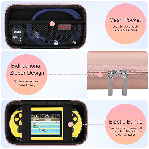 Elonbo Carrying Case for TaddToy/WELLST·G/Beijue/FAMILY POCKET/CCTU/X- JOYKIDS/GREENCREEK/Beico/KAVOYI/GuaiyeyeAP/TEBIYOU Handheld Game Console, Portable Electronic Gaming Player Bag, Gold - Image 3