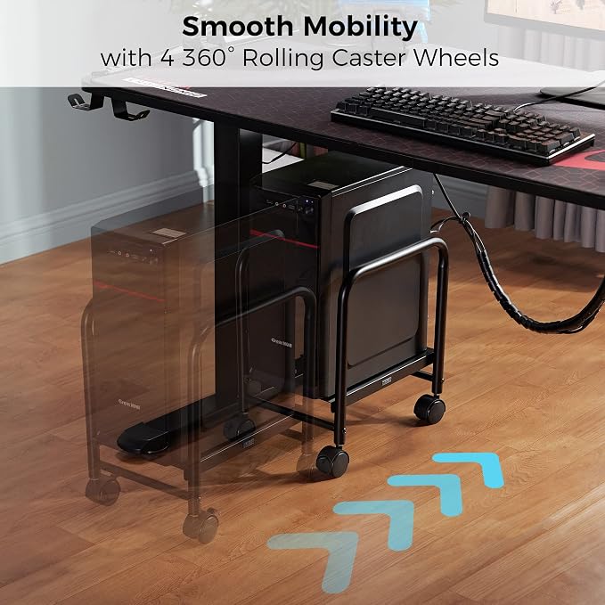 EUREKA ERGONOMIC Computer Tower Stand, Height Adjustable PC Stand for Under Desk, Mobile Rolling CPU Holer with 360° Locking Caster Wheels, Desktop Tower Cart on Floor, Desk Accessories, Steel, Black - Image 6