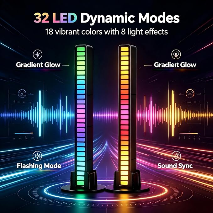 RGB Rhythm Light Bar, Sound Activated Light for Gaming, Bedroom & Car Decor - Image 4