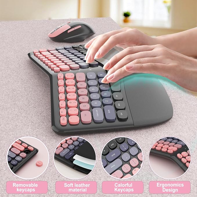 Ergonomic Wireless Keyboard Mouse, Mechanical Gaming Set with Wrist Rest - Image 7
