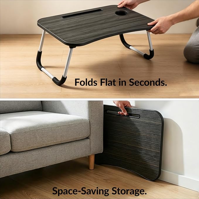 Foldable Laptop Bed Desk for Laptop, 23 Inch Portable Ergonomic Lap Desk with Cup Holder, Bed Tray Table Fits Up to 17" Laptops, for Work from Home, Gaming, Writing, Eating (White) - Image 6
