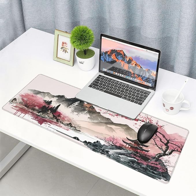 Watercolor Japanese Large Gaming Mouse Pad,Mouse Pad Gaming 31.5 x 11.8 in Mouse Mat Desk Pad,Large Desk Mat,Extended Keyboard Mousepad with Non-Slip Base and Stitched Edge for Desk Home Office - Image 8
