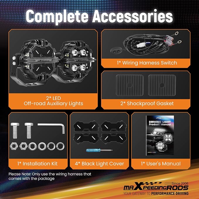 maXpeedingrods 7 RGB Colors 5in LED Off Road Lights 212W w/270°Side Shooter - Image 9