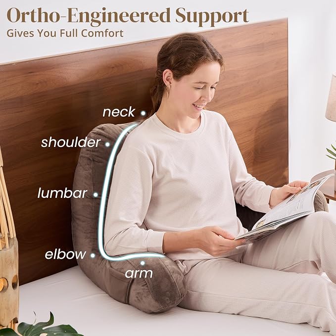 Sasttie Reading Pillow for Bed, Back Pillow for Sitting Up, Light Brown - Image 4