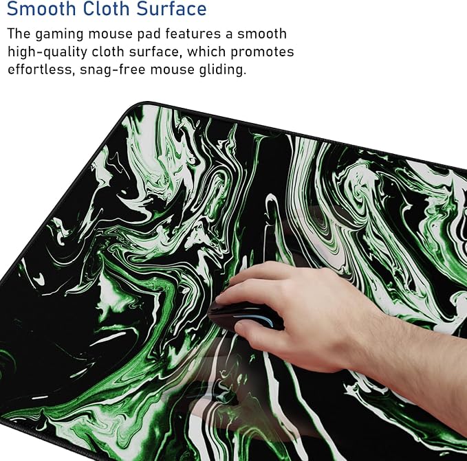 Large Extended Mouse Pad with Stitched Edges, Durable Non-Slip Natural Rubber Base, Waterproof Computer Keyboard Pad Mat for Esports Pros/Gamer/Desktop/Office/Home - Marble Green - Image 5