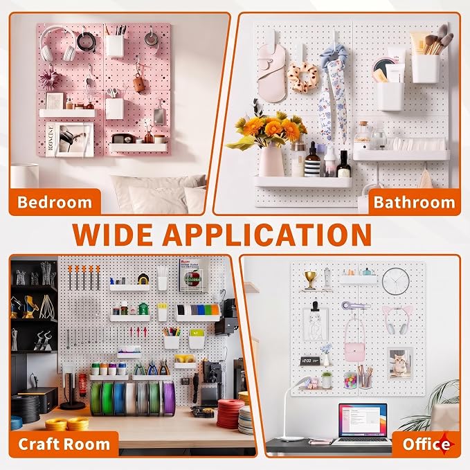 FZK 28-Packs Peg Board Organizer Accessories Kit, Black | Includes ABS bins, shelves, book racks, and pegboard hooks, fits standard pegboards, ideal for home, office and gaming room - Image 6