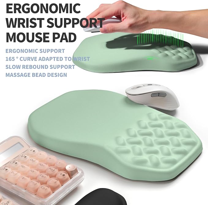 2-in-1 Ergonomic Set, Wave Keyboard Wrist Rest and Massage Slope Mouse Pad Wrist Support, Rebound Memory Foam for Relieve Carpal Tunnel Syndrome and Wrist Pain (Light Green) - Image 3