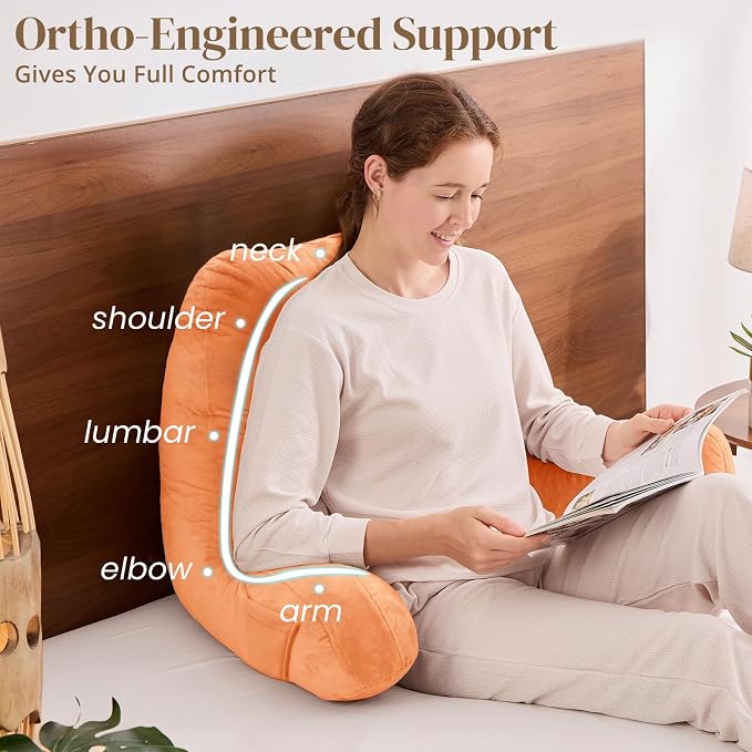 Sasttie Reading Pillow for Bed, Back Pillow for Sitting Up, Orange - Image 4