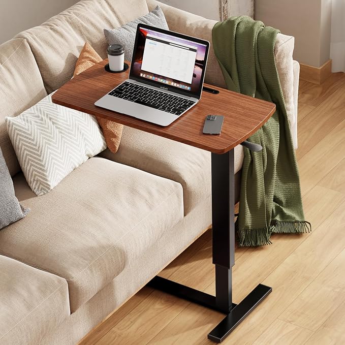 Foldable Overbed Table with Wheels, Pneumatic Adjustable Desk by Hovadova