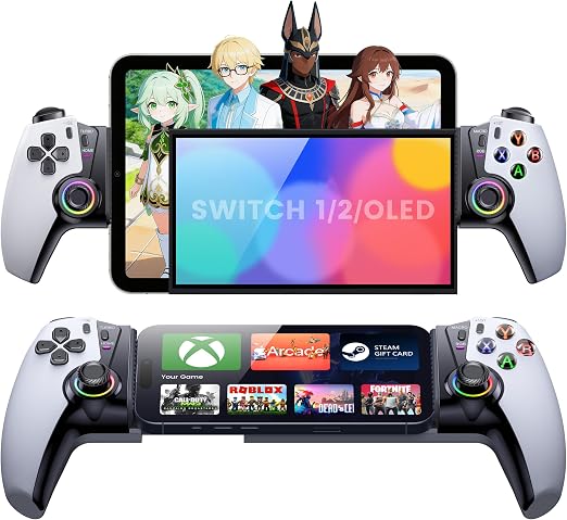KICKDOT Mobile Gaming Controller with TMR Joysticks & Hall Triggers, No Drift Bluetooth Gamepad for iPhone (iOS)/Android/Switch 2/1/OLED - Wireless Controller for Xbox Cloud/Steam Link, RGB Light, Turbo Macro Back Buttons, Long Battery by Unknown