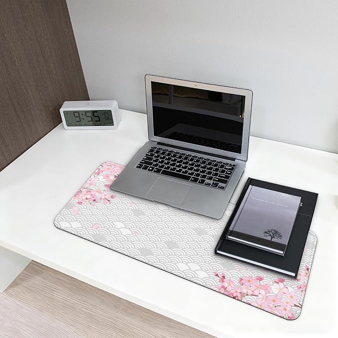Gaming Mouse Pad with Anti-Slip Rubber Base, Extended Large Computer Mouse Mat with Stitched Edges, Long XL Anime Mousepad for Laptop and Keyboard, 31.5 x 11.8 inch (Grey Cherry Blossom) - Image 6