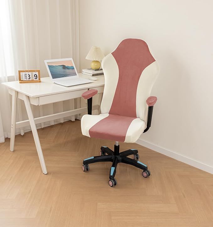 Lavish Cover Velvet Stretchable Gaming Chair Cover, Washable, Anti-Scratch Slipcover with Armrest Protection, Cat Scratch Proof for Office and Computer Chairs(No Chair, Pink) - Image 5