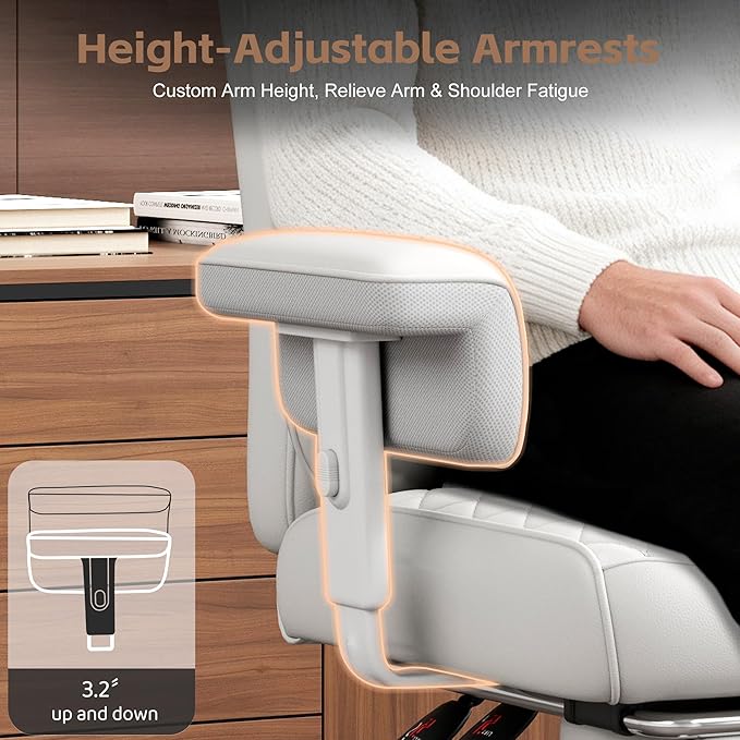 Vonesse Office Chair, Desk Chair with Soft Adjustable Armrests, Ergonomic High Back Gaming Chair with Lumbar Support, Executive Computer Chairs with Footrest (PU Leather,White) - Image 4