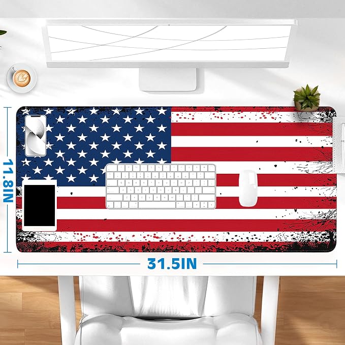 Gaming Desk Mat with Silky Smooth Surface & Exquisite Patterns,31.5x11.8 Inches Large-Sized Mouse Pad, Perfect for Extended Gaming,Work,and Home Office Decor (American Flag 3) - Image 6