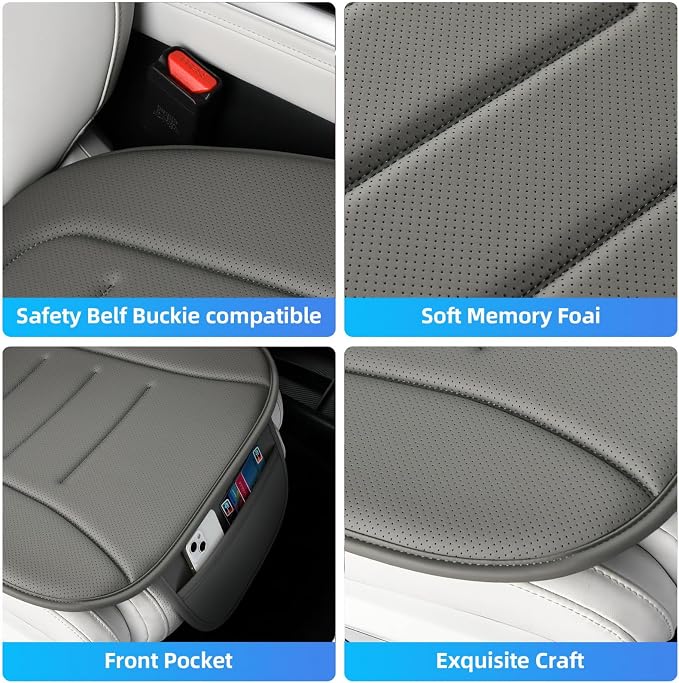 KAYI Car Seat Cushion, Comfort Memory Foam Car Cushions for Driving, Breathable Leather Surface with Anti Slip Rubber Bottom, Seat Cushion for Car and Office Chair (1 Pack, Grey) - Image 5
