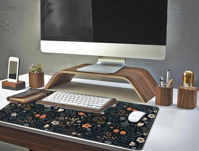 Cute Dark Floral Desk Mat Vintage Flowers Plant Mouse Pad XXL Large Extended Gaming Mousepad Women Office Decor Desk Pad, Big Laptop Computer Keyboard and Mouse Mat with Stitched Edges, 31.5x15.7 in - Image 6