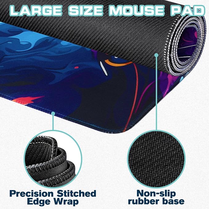 Mouse Pad Gaming - Desk Mat for Keyboard and Mouse - Cool Cat Head Large Mouse Pads for Desk, Gaming Mousepad with Non-Slip Base, Desks Pad (31.5" X 11.8") for Game, Office and Home - Image 2