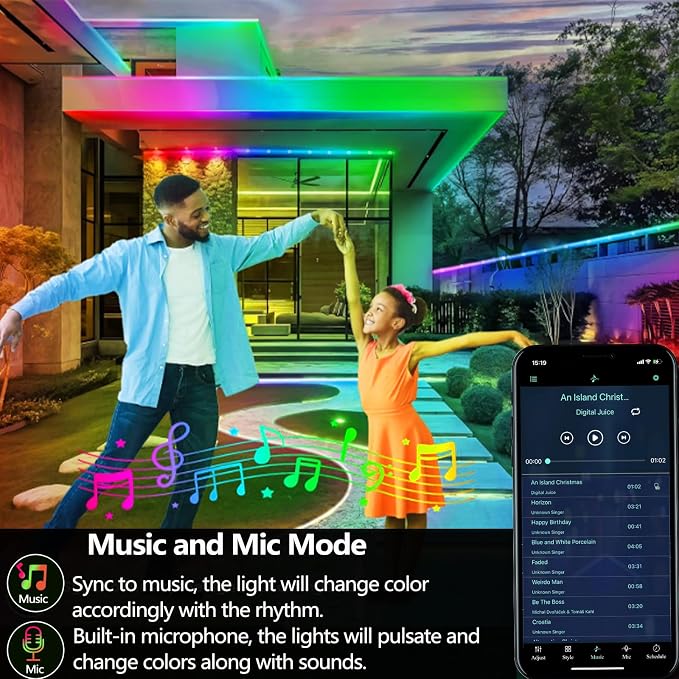 16.4FT Ws2812 RGB+IC LED Strip Lights IP68 Outdoor Waterproof, 5V USB Powered, Music Sync Bluetooth APP/RF Remote Control Lights for Balcony,Deck,Camping,Garden,Bedroom Decor - Image 4