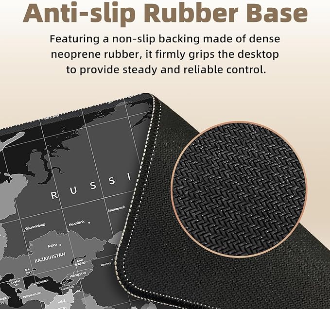 Galdas Mouse Pad for Gaming,XXL XL Large Mouse Mat Long Extended Mousepad Desk Mat Non-Slip Rubber Mice Pads Stitched Edges Thin (31.5 x 11.8 x 0.12 Inches),World Map Background - Image 8