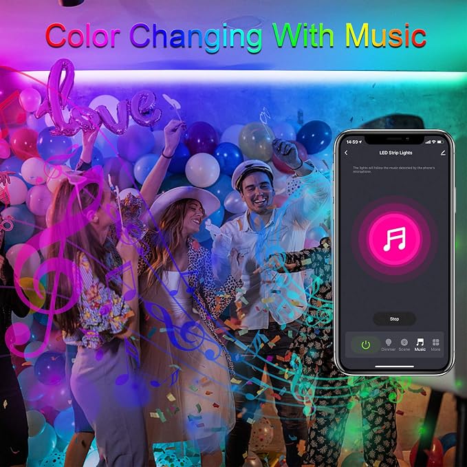 VOLIVO 65.6 FT WiFi LED Strip Lights,LED Light Strip Compatible with Alexa and Google Home,App/Remote/Voice Controlled Music Sync Color Changing Lighting for Bedroom Kitchen,Party,TV - Image 5