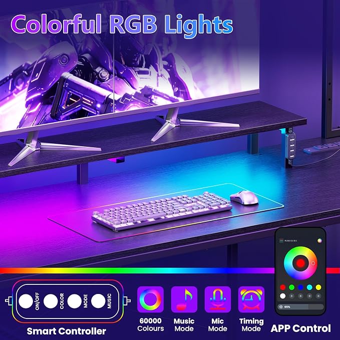 HMLANQI 53 Inch L-Shaped Gaming Desk with Power Outlets for Home Office - Image 6