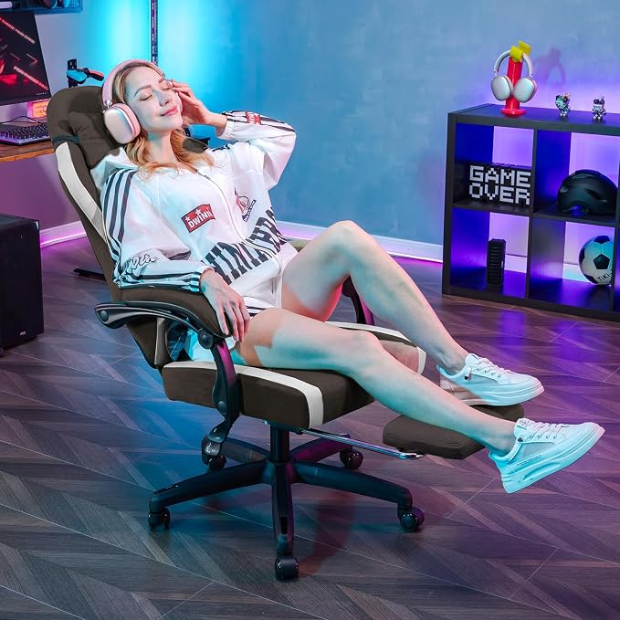 GTPLAYER Gaming Chair, Ergonomic Computer Chair with Footrest and Lumbar Support, High Back Recliner Chair 350lbs, Height Adjustable for Home Office, Brown - Image 10