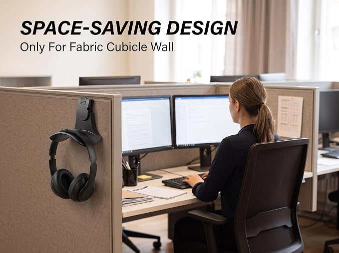 Fabric Wall Headphone Stand for Office, Cubicle Headphone Holder for Work Decor, Space-Saving Hanger Cubicle Accessories for Women Men Desk Organizer, Black (3 Pack) - Image 4