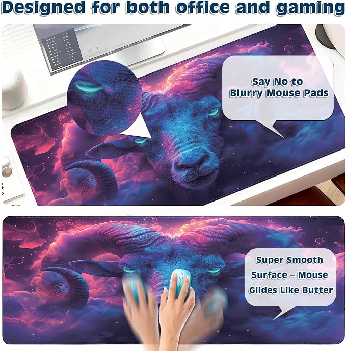 Gaming Desk Mat with Silky Smooth Surface & Exquisite Patterns,31.5x11.8 Inches Large-Sized Mouse Pad, Perfect for Extended Gaming,Work,and Home Office Decor (Taurus 1) - Image 4