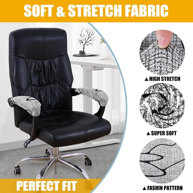 Smiry Stretch Printed Office Chair Armrest Covers, 2 Pcs, Grey and Black | Soft Fit Removable Washable Computer Desk Chair Arm Covers Protector - Image 2