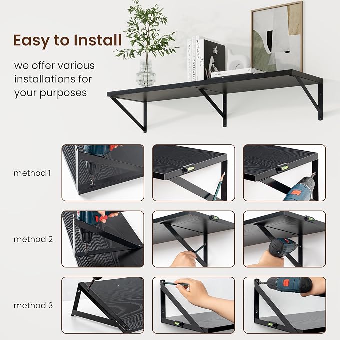 Axeman Deep Floating Shelves, 55'' x 10'' Black Wall Shelves Set of 2 - Image 6