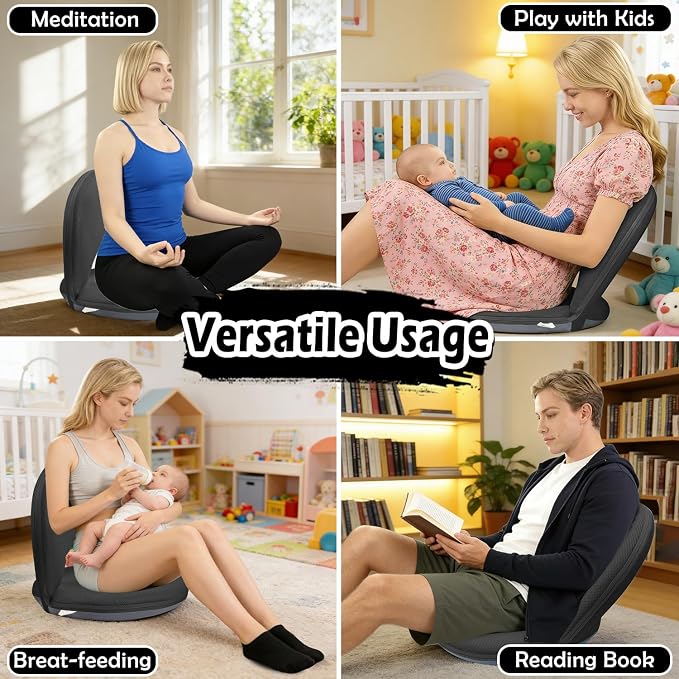 Floor Chair Floor Cushion Folding Padded Gaming Chair Adjustable 5-Position Floor Seat with Back Support for Kids Adult Great for Gaming Reading Meditating (Black) - Image 6