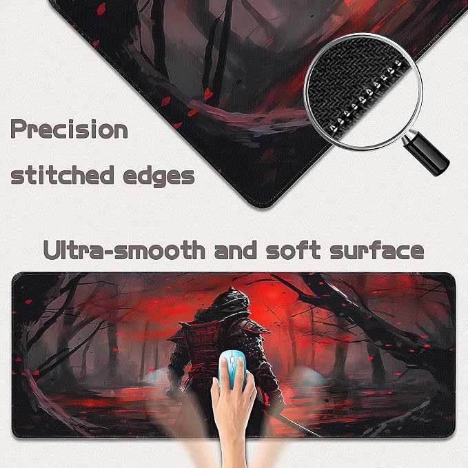 Gaming Mouse Pad - (31.5"×11.8") Japanese Samurai Large Mouse Pads for Desk - Desk Mat for Keyboard and Mouse with Non-Slip Base, Desks Pad Matfor Game/Office & Home - Image 2